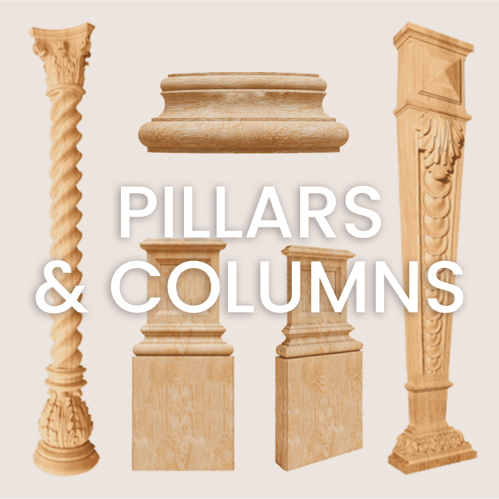 Carved architectural wood columns and pilasters in oak or beech